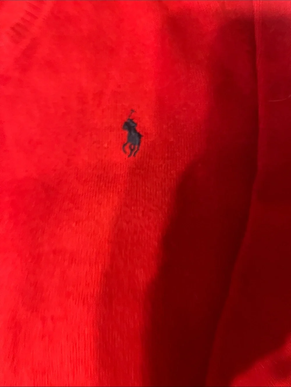 Polo by Ralph Lauren Bright Red V-Neck Sweater with Pony logo slim fit